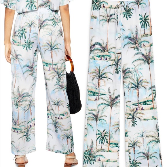 Topshop Hawaiian Print Beach Pants Sz 2 - Picture 2 of 16